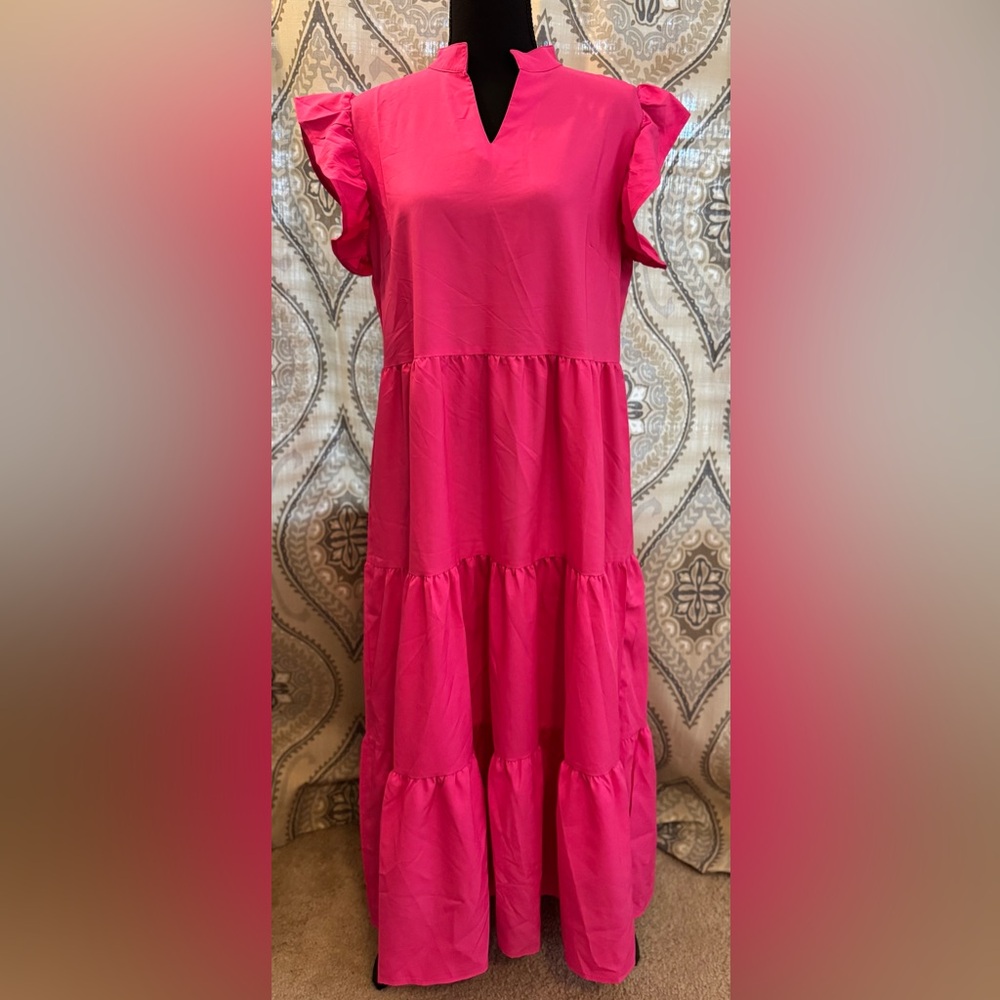 NWOT Elegant Pink Ruffle Sleeve Dress Medium